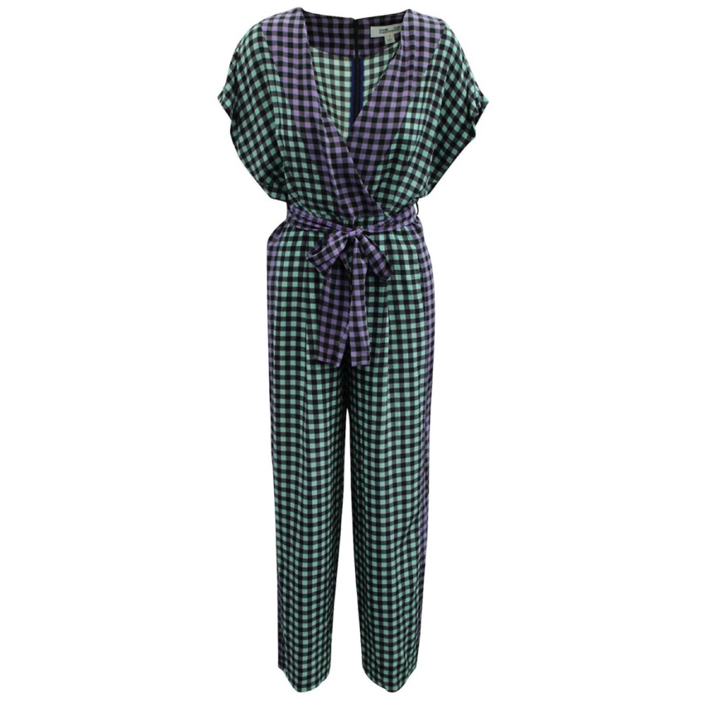 Diane Von Furstenberg Check Print Jumpsuit Multicolor Silk